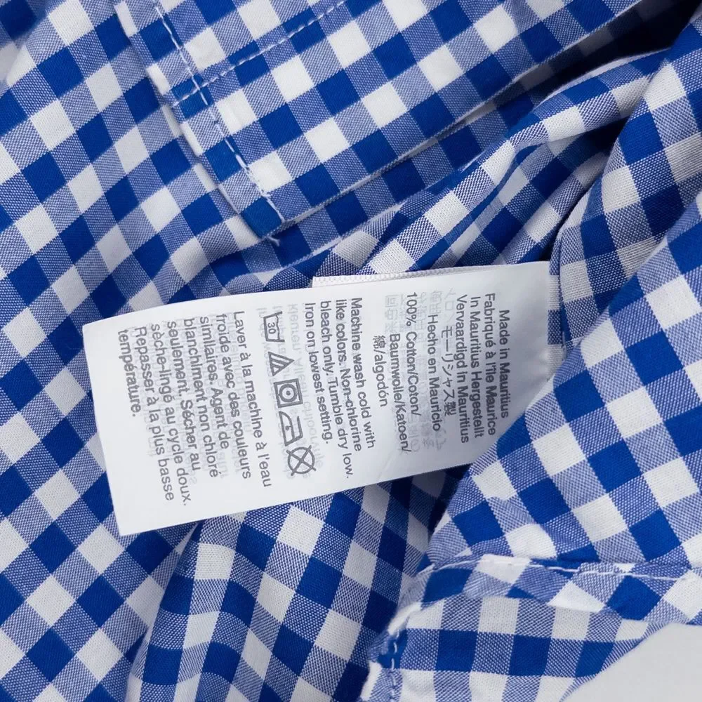 Crewcuts Cotton Poplin Collared Gingham Pocket Button Down Shirt Blue Kids Sz 12